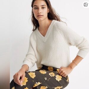 MADEWELL ARDEN V-NECK CROP PULLOVER COTTON SWEATER, Size Small color - ivory